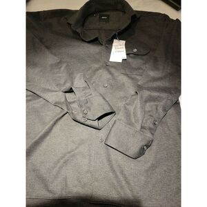 Jeff Nordstrom Mens Charcoal Grey Stretch Knit Button Down Shirt JJ1020 Medium
